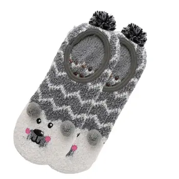 1Pair Doamna Iarna Fuzzy Cald Papuci de casă Etaj Șosete Drăguț Animale Desene animate Broderie Coral Catifea Hoisery Footlet Șosete Calde