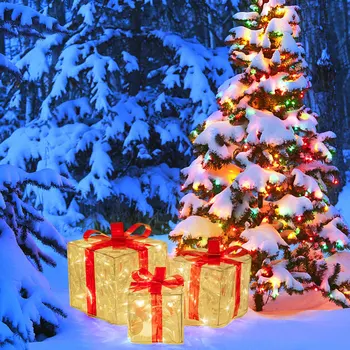 3pcs Crăciun Stralucitoare Cadouri Cutie cu Lumina Sârmă de Fier a Făcut Luminos Cutii de Cadou Caz pentru Acasă Petrecerea de Crăciun Copaci Decor Ornamente