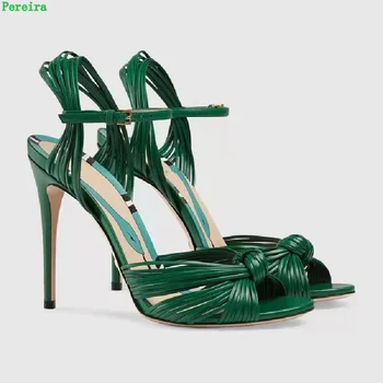 Aur Sandale Stiletto Solid 2022 Femei Nou Sosirea Verii Rotund Toe Cruce Curele de Glezna cu Cataramă Moda Pantofi Sexy de Partid