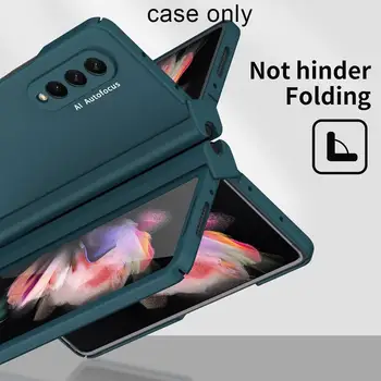 Balama Complet de Protecție cu Pix Slot Capa pentru Samsung Galaxy Z Fold 3 5G Caz cu Ecran Frontal de Sticlă Z Fold3 Plastic Capac Greu
