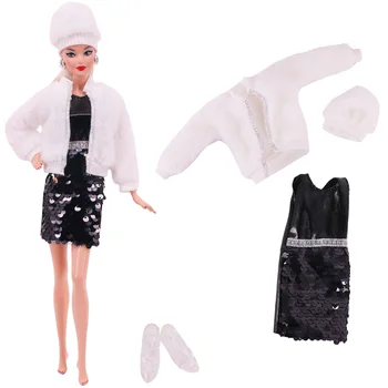 Barbie Papusa Costum Rochie Mini de Pluș Strat+Fusta Pantaloni + Pantofi De 11.8 Inch American Haine Papusa 1/12 BJD Fete Jucării DIY Cadou