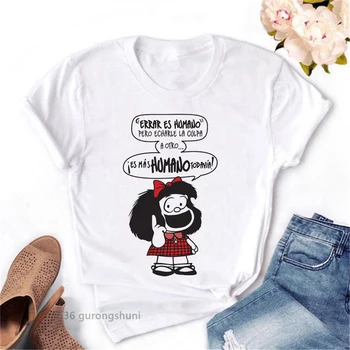 Desene animate drăguț Mafalda t-shirt femei Harajuku alfabetul print cu maneci scurte pentru femei tricou de moda Drăguț tricou casual femme tee topuri