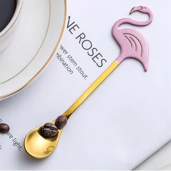 Din Oțel inoxidabil Flamingo Coffee Scoop Tacamuri inghetata Lingură Lingurite de Băut Instrumente Consumabile Partid accesorii