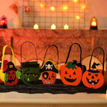 Dovleac De Halloween Candy Bag Truc Sau Trata Bat Fantomă Tote Pungi Portabil Bomboane Găleată Petrecere De Halloween Cookie Țesute Sac De Ambalare