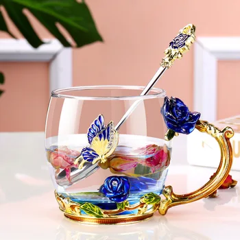 Hand-made Email Ceașcă de Ceai de Cristal Cana de Lapte de Lamaie Flori Ceașcă de Ceai de Înaltă calitate Pahare Cadou Cuplu Cupa Picătură Navă