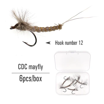 ICERIO 6PCS CDC Mayfly Deerhair Corpul Uscat Muștele de Păstrăv de Pescuit Zbura Momeli Nada #12