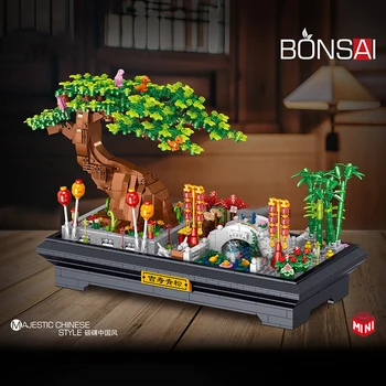 Mini Gradina de Bonsai Bloc Floare de Cires, Pin Pavilion Model 3D Caramida Planta de Ghiveci Decor Acasă Copii Jucărie Cadou
