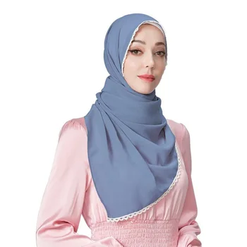 Noua Moda Femei Solidă Șifon Văl Alb cu Dantela Instant Hijab Eșarfă Musulman Șal Islamic Arab Hijab Înfășurați Cap Eșarfe
