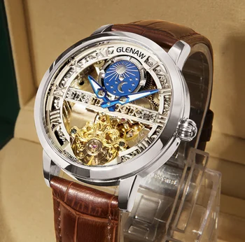 Populare de moda pentru bărbați ceas complet automat mechanical ceas scobite luminos impermeabil ceas bărbat Ceas relogio masculino