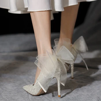 Primăvara a subliniat toe sequin arc stiletto cu toc înalt de mireasa pantofi de nunta de cristal banchet rochie de toate-meci de dimensiuni mici pantofi pentru femei