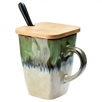 Retro Personalitate Pătrat Cană Ceramică de Mare Capacitate Cana cu lingurita Cana de Cafea Acasă Creative Cuplu Cupa WF1113225