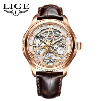 TEVISE Ceasuri Barbati LIGE Brand Ceas Pentru Bărbați Moda Om de Afaceri Viziona Gol Bărbați Mechanical Ceas rezistent la apa Cadou Pentru Barbati