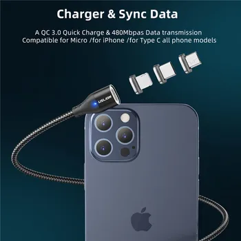 USLION CONDUS Magnetic Cablu Micro 540 Rotație 2020 Nou USB De Tip C 3A Încărcare Rapidă Pentru iPhone 11 Pro XS Max Samsung Huawei