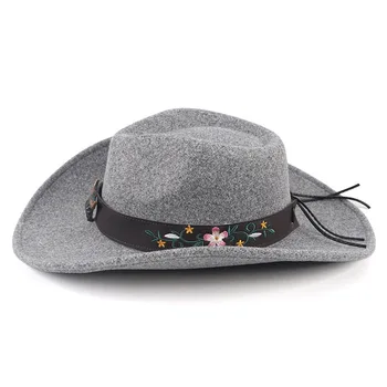 Vest Simțit Pălărie De Cowboy Și Cowgirl Pălării De Iarnă Pentru Femei 2021 Toamna Florale Tauren Curea Detasabila Margine Largă Fedora Pălărie Bărbați Femei