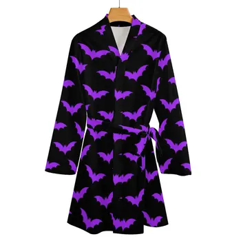 Violet Liliac Imprimare Pijama Halat V Gât Halloween Model De Rochie La Modă Lady Maneca Lunga Estetice Halat De Baie Imprimate Pijamale, Halate