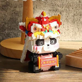 YKO China Antică, Împăratul Regina Panda Dans cu Leul Regele Animalelor de Companie DIY Mini Diamond Blocuri Caramizi de constructie de Jucarie pentru Copii fără Cutie