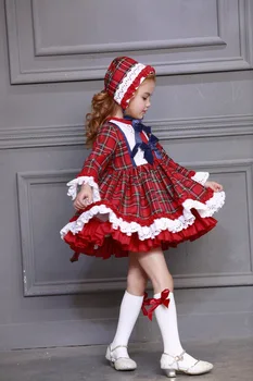 3PCS Fetita Toamna Iarna Carouri Roșii Epocă spaniolă Pompom Minge Printesa Lolita Rochie cu Palarie Pantaloni pentru Ziua de Crăciun