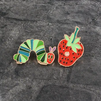 Amuzant Bijuterii Drăguț Cadou de Capsuni Caterpillar email pin Desene animate Plante Animale insigna brosa pin Rever Blugi Denim cămașă sac