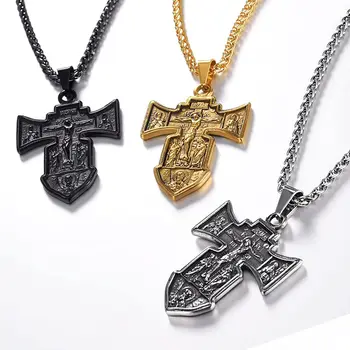 Cadou de Epocă Pandantiv Cruce Creștină Bijuterii din oțel inoxidabil/Aur 18K Placat cu cruce ortodoxă Catolică Colier CP553