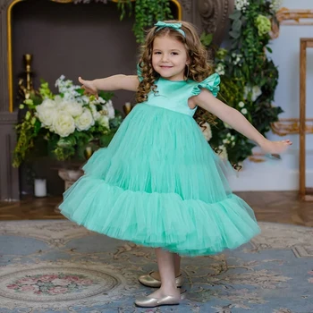 Copilul Botez 1 Ziua Albă Rochie pentru Fetita Haine Dantelă Albă domnisoara de Onoare Princess Party Dresess Rochie de Mireasa Vestido
