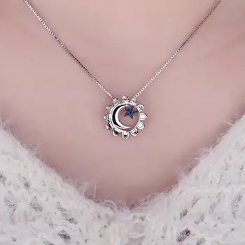 JewelryPalace Luna De Stele De Floarea-Argint 925 Pandantiv Nacklace Creat Albastru Spinel Soare Soare Pandantiv Femei Fără Lanț