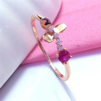 Noi 585 violet placat cu aur de 14K aur rafinat flori mici ruby inele pentru femei de moda clasic stil dulce bijuterii