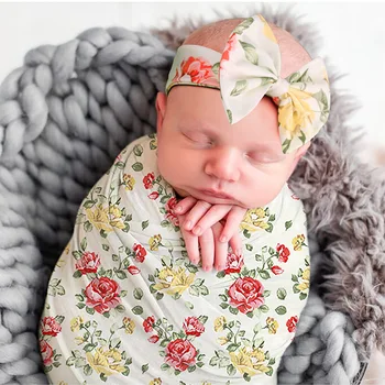 Pături pentru copii nou-născuți Print Floral Wrap Nou-născut Fotografie Folie Banda de Păr Două Bucata Set pentru Sugari scopuri jambiere Frizură