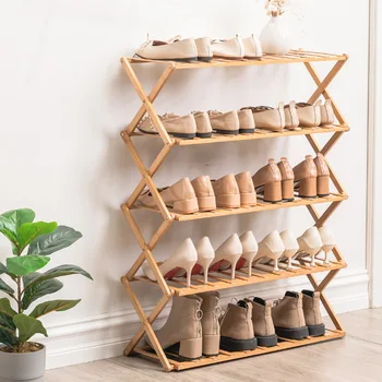 Suport pantofi pliere multi-strat simplu de uz casnic economice raft ușă raft de depozitare de instalare gratuit de bambus dulap pantofi
